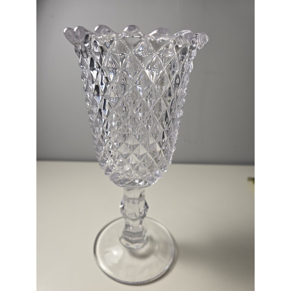 Vintage Cut Crystal Flint Glass Spooner Vase Diamond Pattern 9" Tall